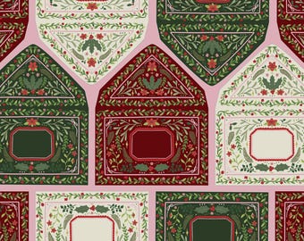 Folk Art Briefumschlag weinrot, creme, grün, Winterlaub: Druckbares Blumenmuster (Digitaler Download)