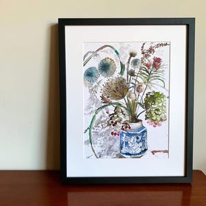 Autumnal Flower Bouquet Giclee Art Print, Wall Art, Living Room Decor, Watercolour Floral Art, Flower Still Life, Unframed Home Decor,