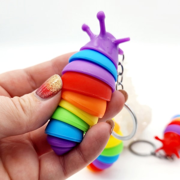 Rainbow Fidget Slug Keychain