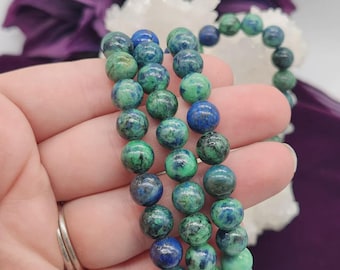 Azurite & Malachite 8mm Round Bead Stretch Bracelet
