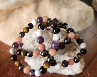 8mm Stress Relief Bracelet (Hematite, Amethyst, Sunstone, Tiger's Eye, & Obsidian)