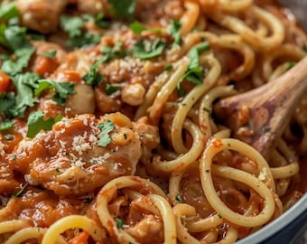Ultimate Chicken Spaghetti Recipe Printable – Creamy Southern Chicken Pasta Bake  – Comfort Food PDF Download