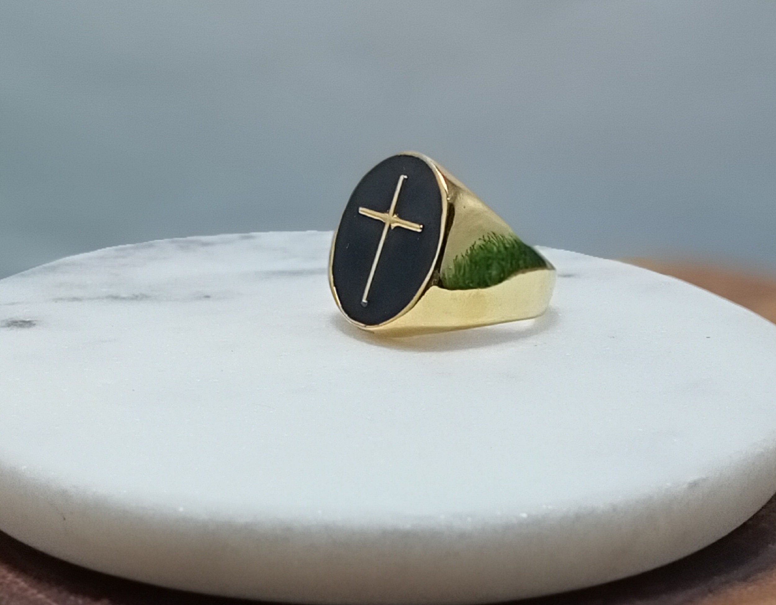 Cross Ring for Men, Signet Ring, 925 Silver, Wide Band, Christian Ring ...