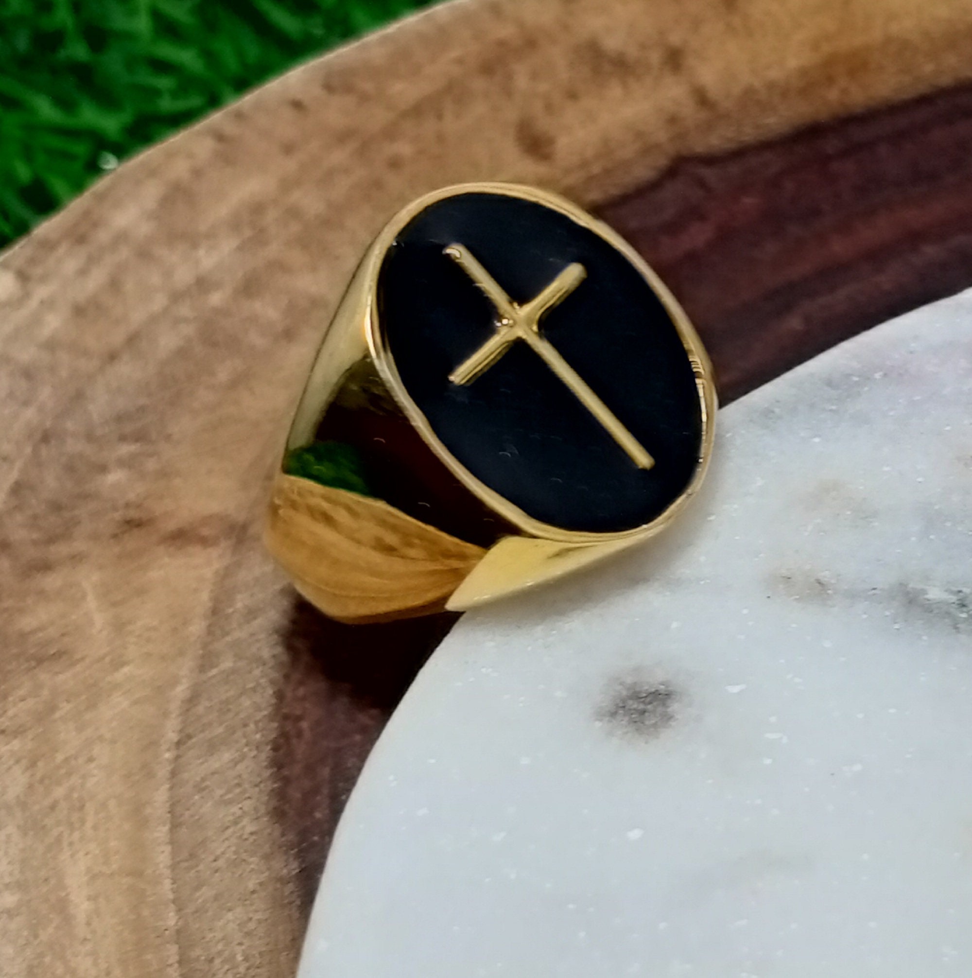 Cross Ring for Men, Signet Ring, 925 Silver, Wide Band, Christian Ring ...