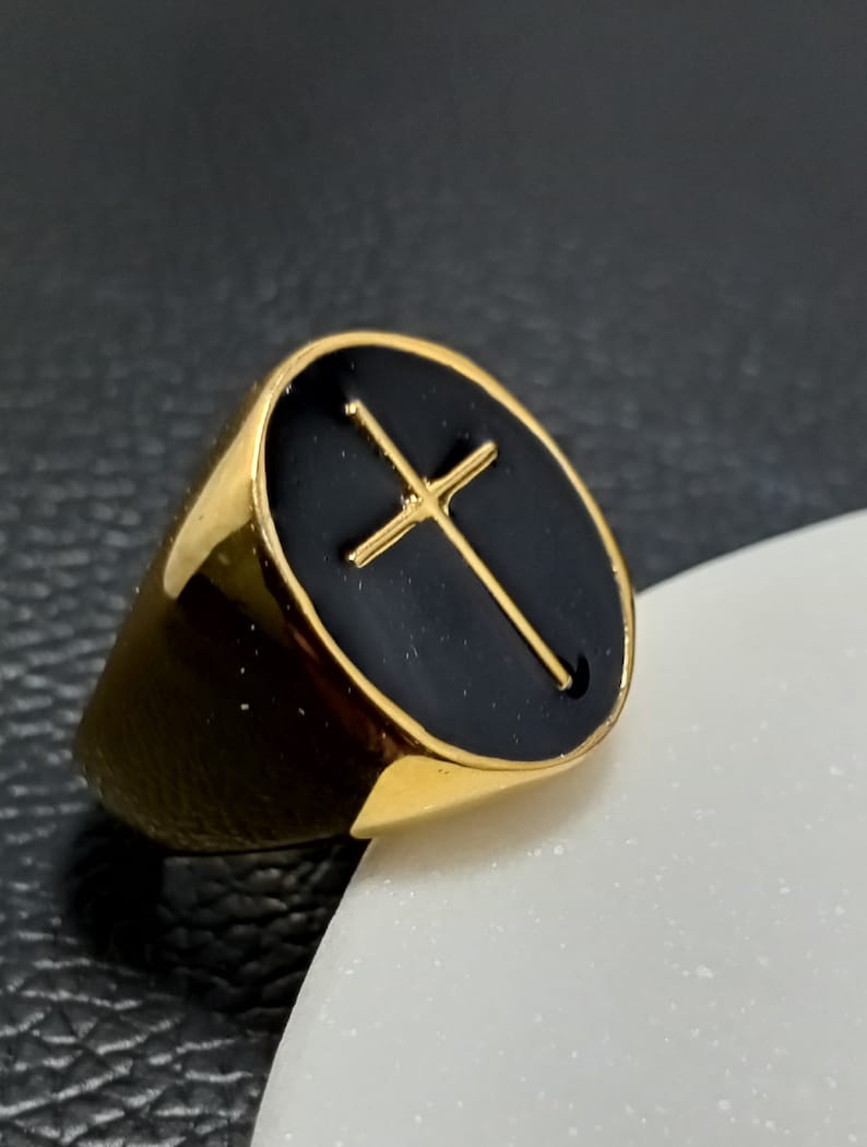 Cross Ring for Men Signet Ring 925 Silver Wide Band - Etsy