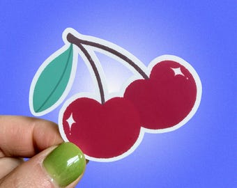 Waterproof Cherry Sticker | Laminated Die-Cut Fruit Decal
