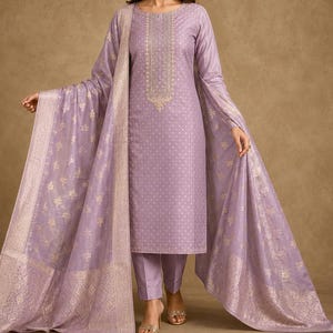 Chanderi Banarasi Weave Salwar Kameez Unstitched Ethnic Indian wedding outfit custom measurements