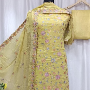 Georgette Soft Colors Full Front Embroidered Women Indian Ethnic suits Salwar Kameez party weddings functions ceremony unstitched sewn Gifts