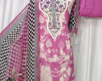 Schöne Drucke Organza Frauen Salwar Kameez gestickte Perlen Quasten noble Duppata Party Hochzeit Kleid Unstitched genäht Geschenke