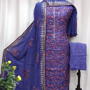 Russian Silk Kashmiri Embroidered Formal Women Ladies Suit Personalised Order Chiffon Duppata Dress Fabric Salwar Kameez Unstitched Stitched