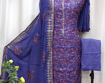 Russian Silk Kashmiri Embroidered Formal Women Ladies Suit Personalised Order Chiffon Duppata Dress Fabric Salwar Kameez Unstitched Stitched