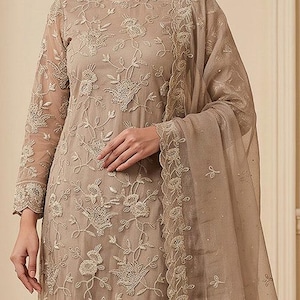 Handbestickter Organza-Salwar-Kameez für Damen | Festliche indische Tracht (3 Farben)