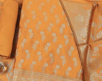 Banarasi Woven Chanderi Unstitched Dress Material Shalwar kameez Traditional Dupatta Custom Stitching