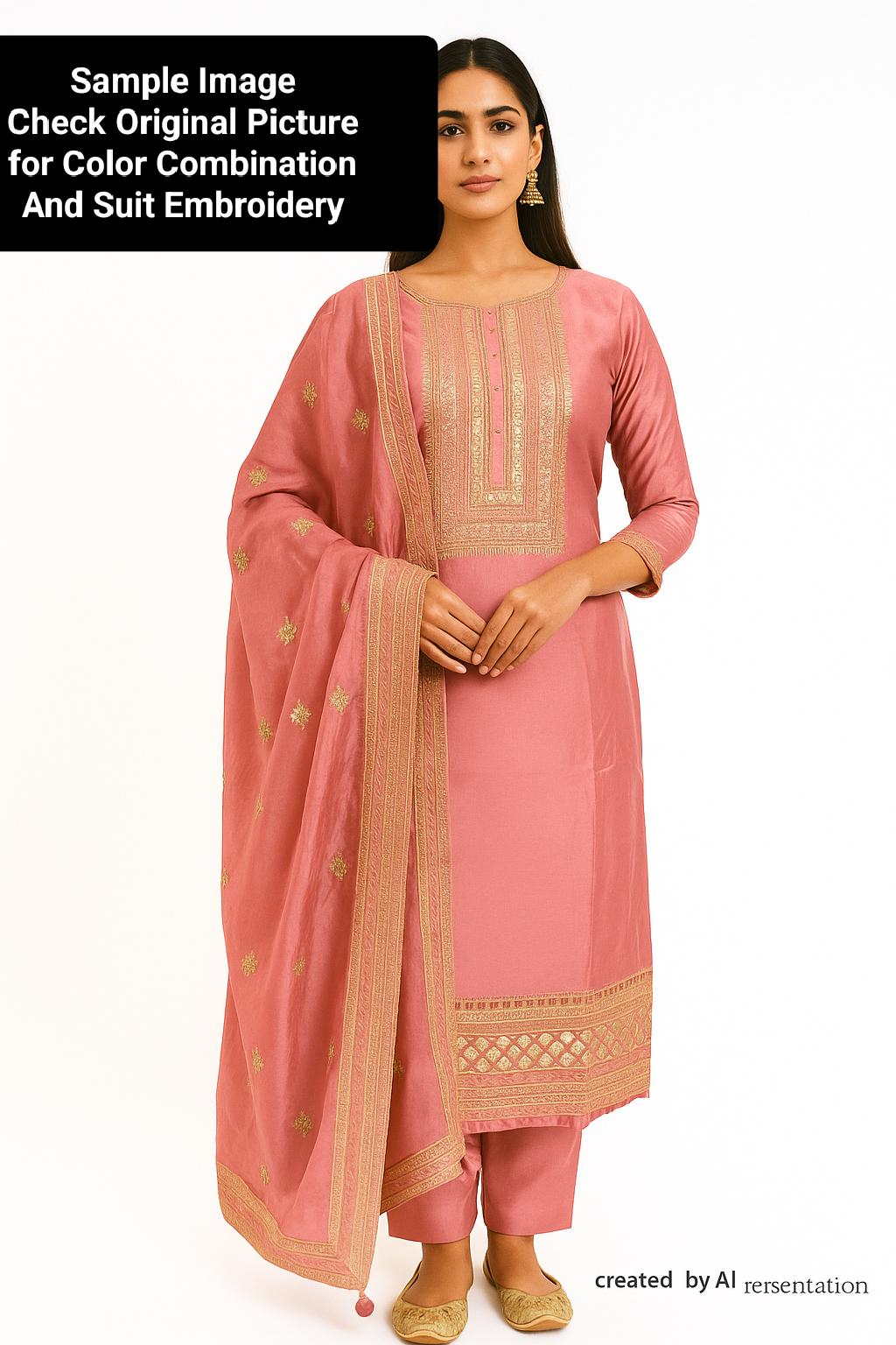 Embroidered Muslin Silk Salwar Kameez: Chanderi Dupatta, Indian Attire