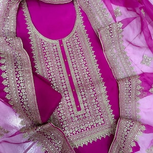 Silk Maheshwari Suits Tilla Embroidered With Duppata Stole - Etsy