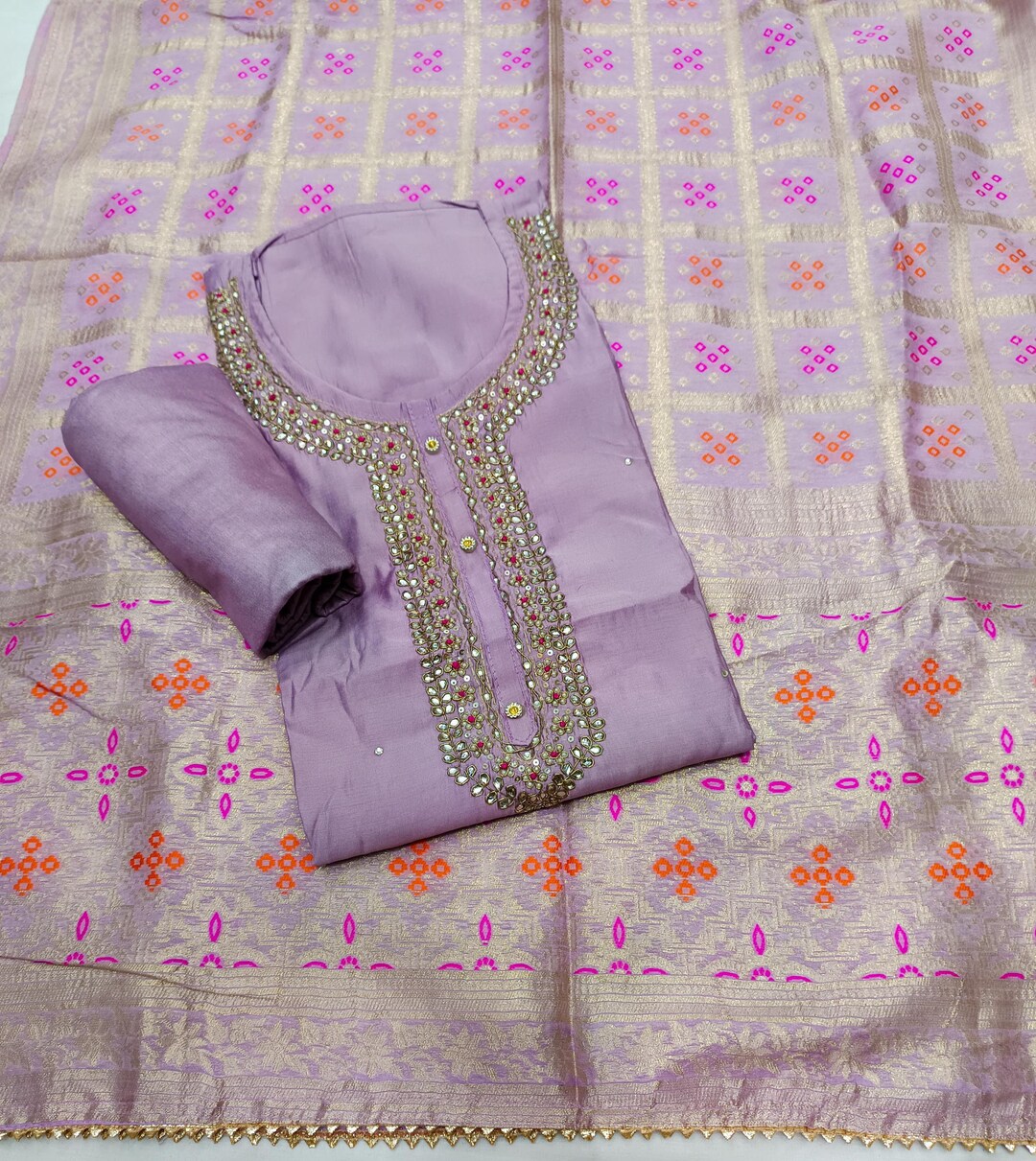 Banarasi Kurta Set with Handloom Dupatta and Pallazos
