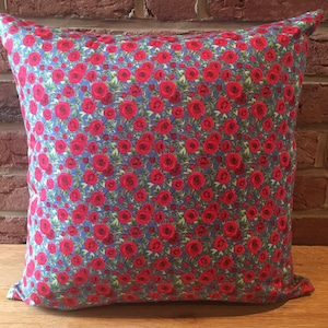 Climbing Rose Print Polyester Cotton Chambray  Cushion Cover. Decorative Cushion Cover. Handmade Cushion Cover. Cushion Cover.