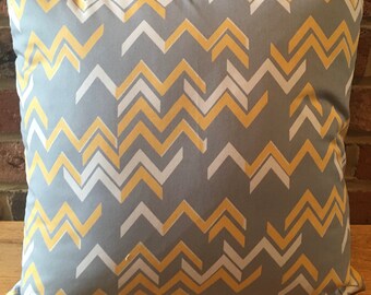 Grey, White and Yellow Chevron Print Cotton Cushion Cover. Decorative Cushion Cover. Handmade Cushion Cover. Cushion Cover.