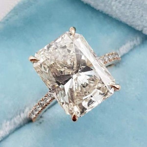 Radiant Cut Moissanite Engagement Ring 14K Yellow Gold Wedding Ring Radiant Cut Hidden Halo Anniversary Anniversary Gift Promise Ring