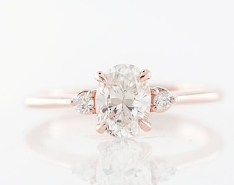 Oval Three Stone Wedding Ring 2 CT Oval Cut Moissanite Engagement Ring, 14K White Gold Anniversary Ring, Promise Ring, Anniversary Gift