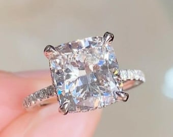 14K White Gold Anniversary Ring Cushion Cut Moissanite Engagement Ring Cushion Cut Diamond Wedding Ring Promise Ring Anniversary Gift