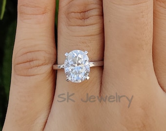 14K White Gold Wedding Ring 2.5 CT Oval Moissanite Engagement Ring, Oval Diamond Wedding Ring, Promise Ring, Anniversary Gift for Her