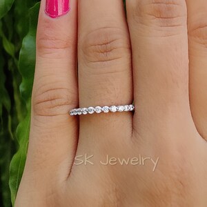 14K White Gold Anniversary Band Round Diamond Wedding Ring, Round Moissanite Wedding Band, Promise Ring for Her Anniversary Gift