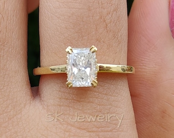 14K Yellow Gold Anniversary Ring Radiant Diamond Wedding Ring 1 CT Radiant Cut Moissanite Engagement Ring Anniversary Gift Promise Ring