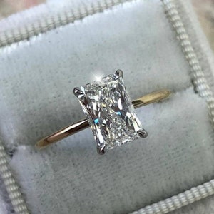 2 CT Radiant Cut Moissanite Engagement Ring 14K Yellow Anniversary Ring Solitaire Diamond Wedding Ring Anniversary Gift Promise Ring