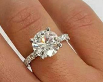 14K White Gold Anniversary Ring Round Cut Moissanite Engagement Ring Round Cut Diamond Wedding Ring Anniversary Gift Promise Ring for Her