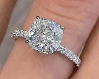 14K Weißgold Ehering Versteckter Halo-Ring Kissenschliff Moissanite Verlobungsring Diamant Jahrestagsring Jahrestagsgeschenk Versprechensring