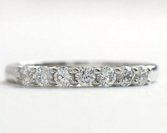 Round Moissanite Wedding Band 14K White Gold Wedding Band Anniversary Wedding Band Stacking Band Promise Band