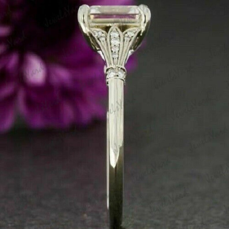 Art Deco Ring 14K White Gold Vintage Anniversary Ring Emerald Etsy