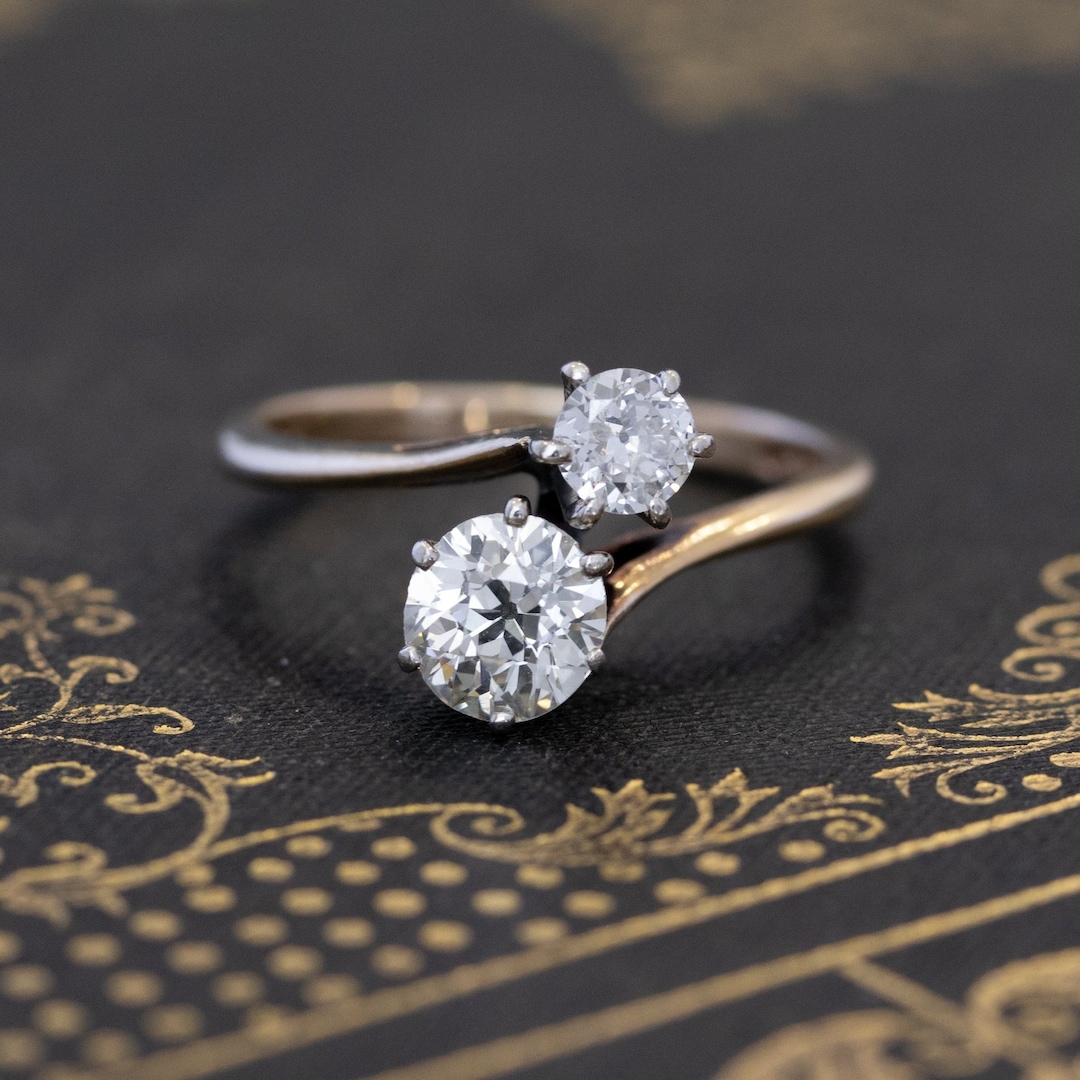 Round Cut Moissanite Wedding Ring 14K Yellow Gold Engagement Ring, Two ...
