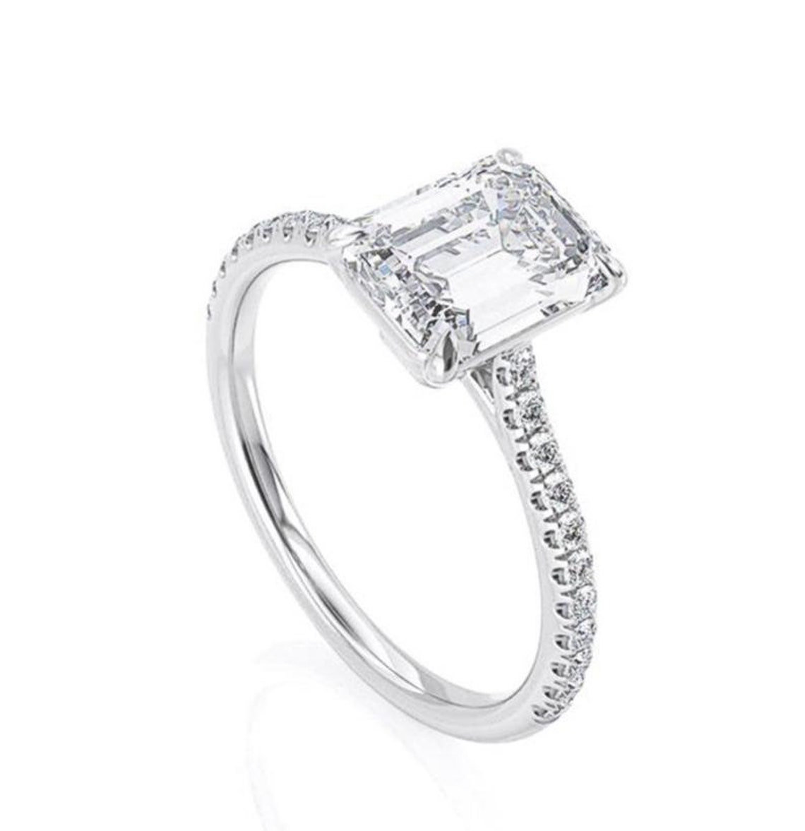 14K White Gold Wedding Ring 2 CT Emerald Cut Engagement Ring Etsy