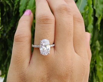 Anillo de compromiso de moissanita ovalada de 3 quilates, anillo de aniversario ovalado, anillo de boda de diamantes ovalados, regalo, anillo de promesa, anillo de aniversario de oro blanco de 14 quilates