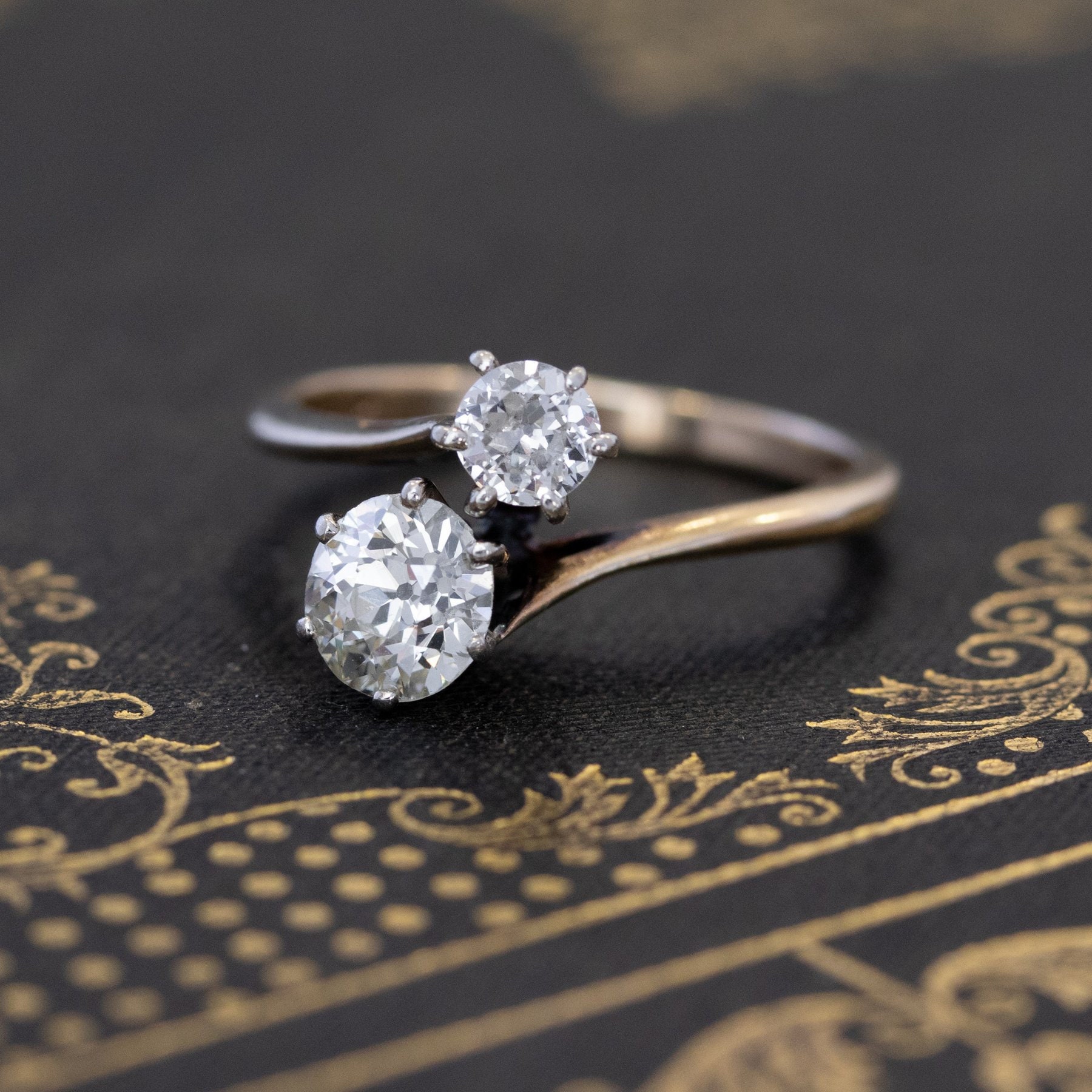 Round Cut Moissanite Wedding Ring 14K Yellow Gold Engagement Ring Two ...