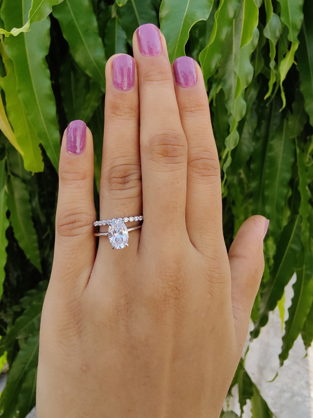 14K White Gold Anniversary Ring Set 2.5 CT Oval Moissanite Etsy