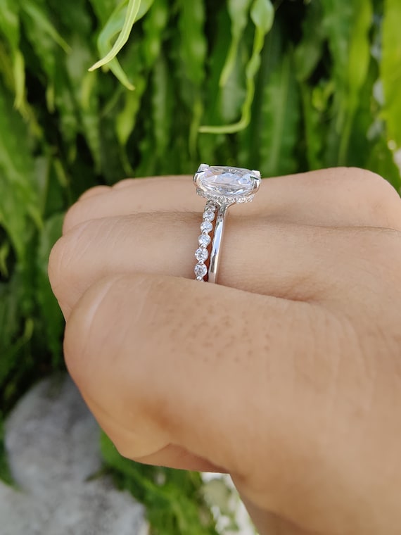 14K White Gold Anniversary Ring Set 2.5 CT Oval Moissanite