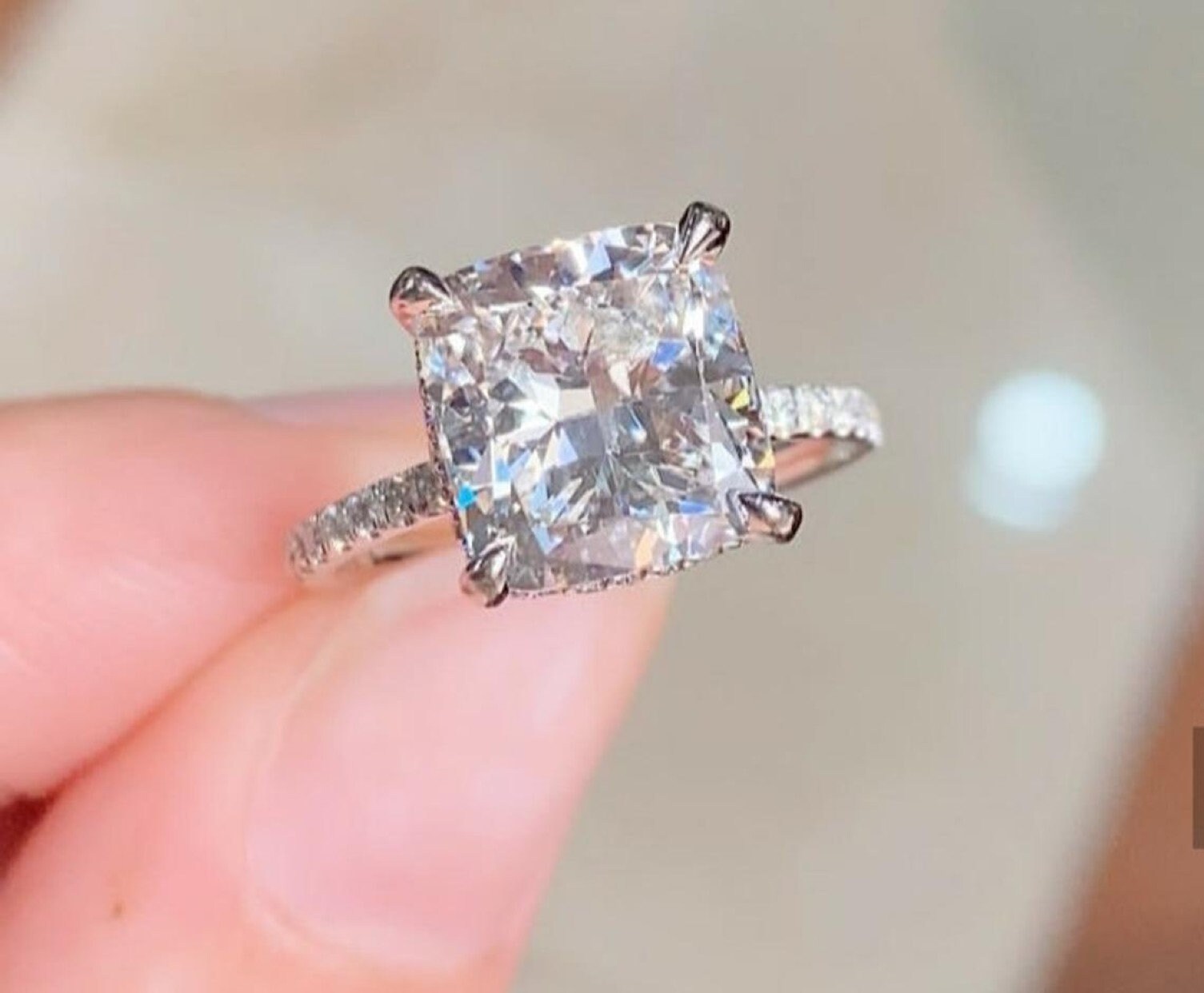 Cushion Engagement Ring Cushion Diamond Ring Moissanite Etsy