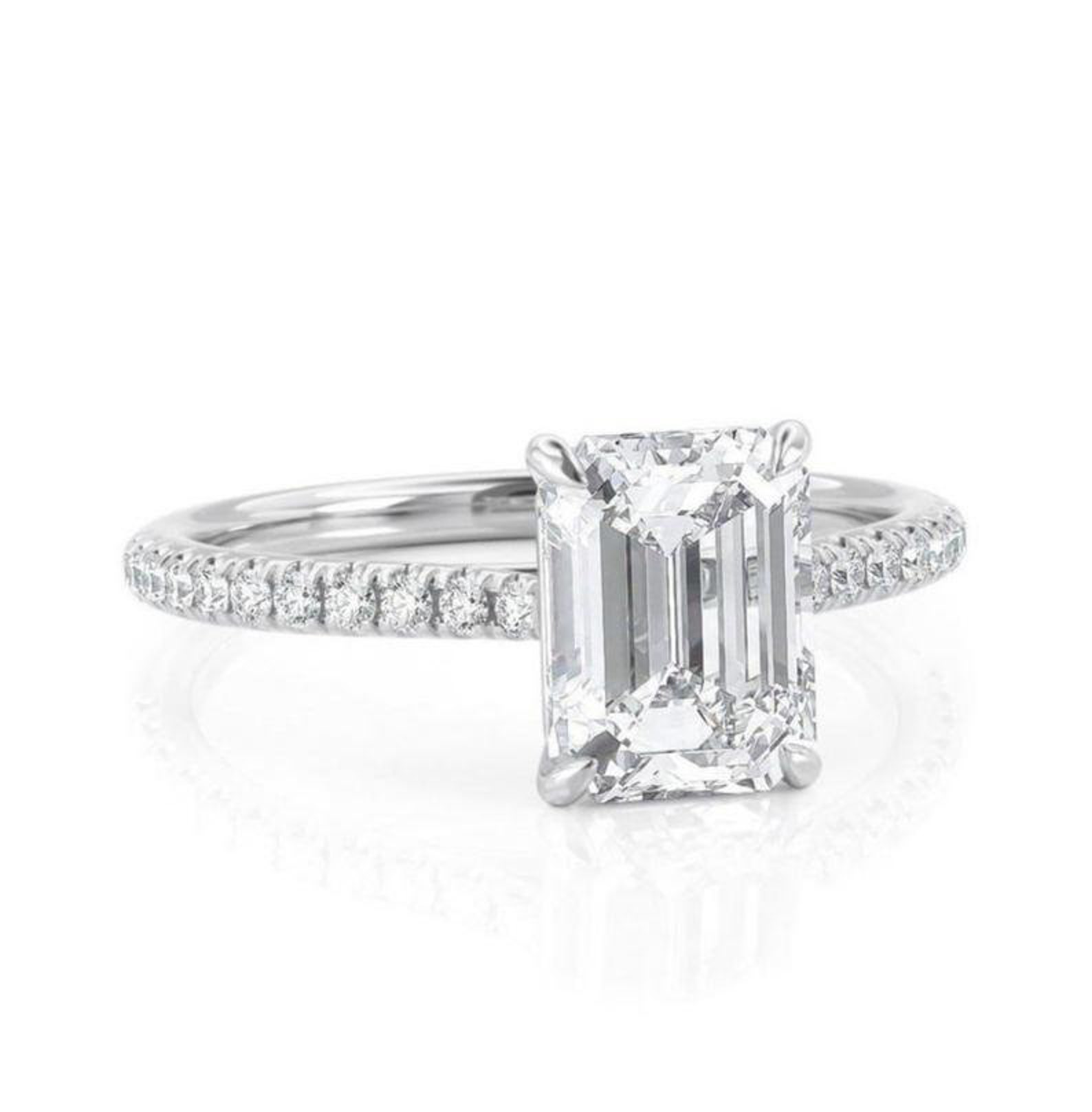 14K White Gold Wedding Ring 2 CT Emerald Cut Engagement Ring Etsy