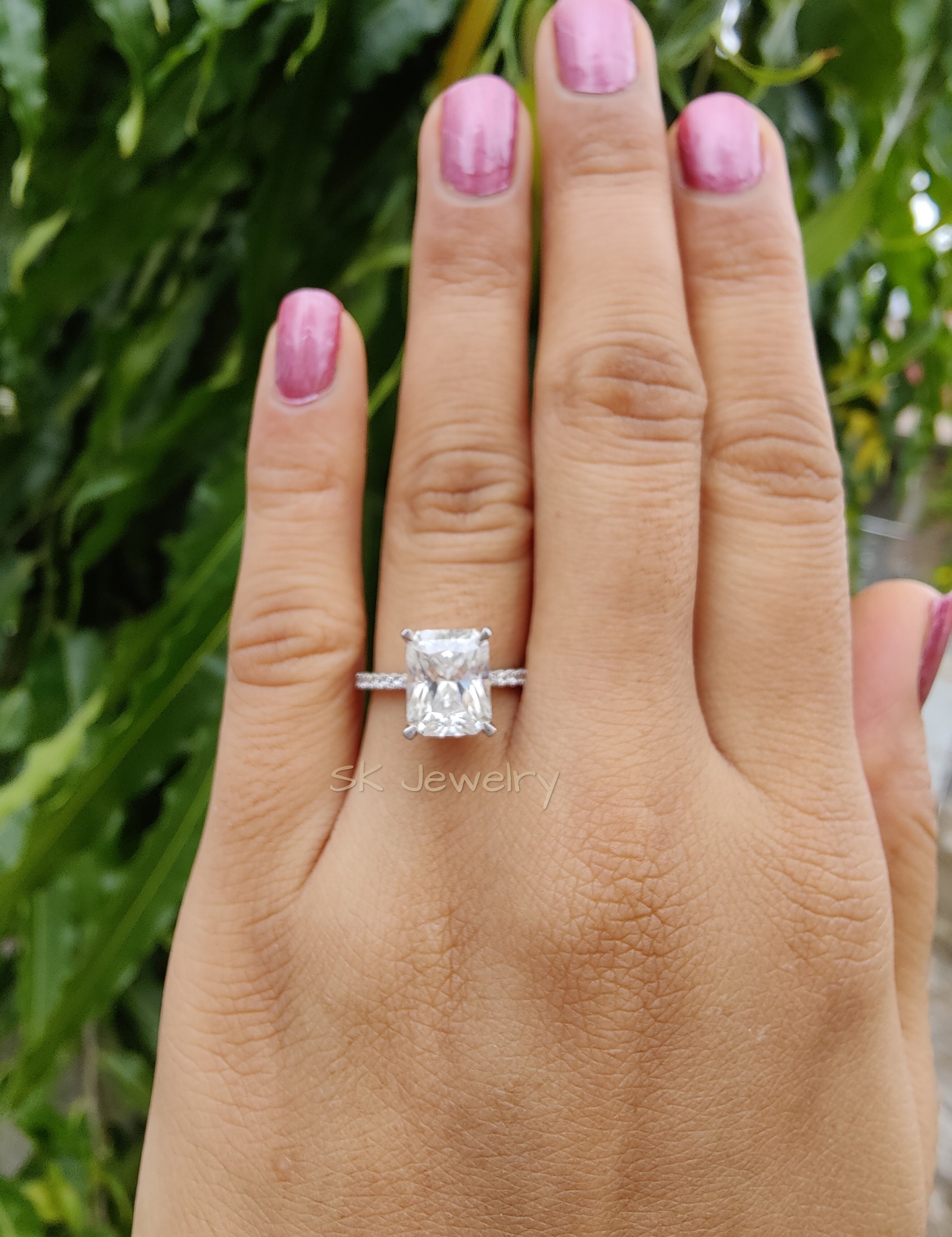 Radiant Diamond Anniversary Ring Radiant Cut Wedding Ring 2.5 ct Radiant Moissanite Engagement Ring 14K White Gold Ring Promise Ring