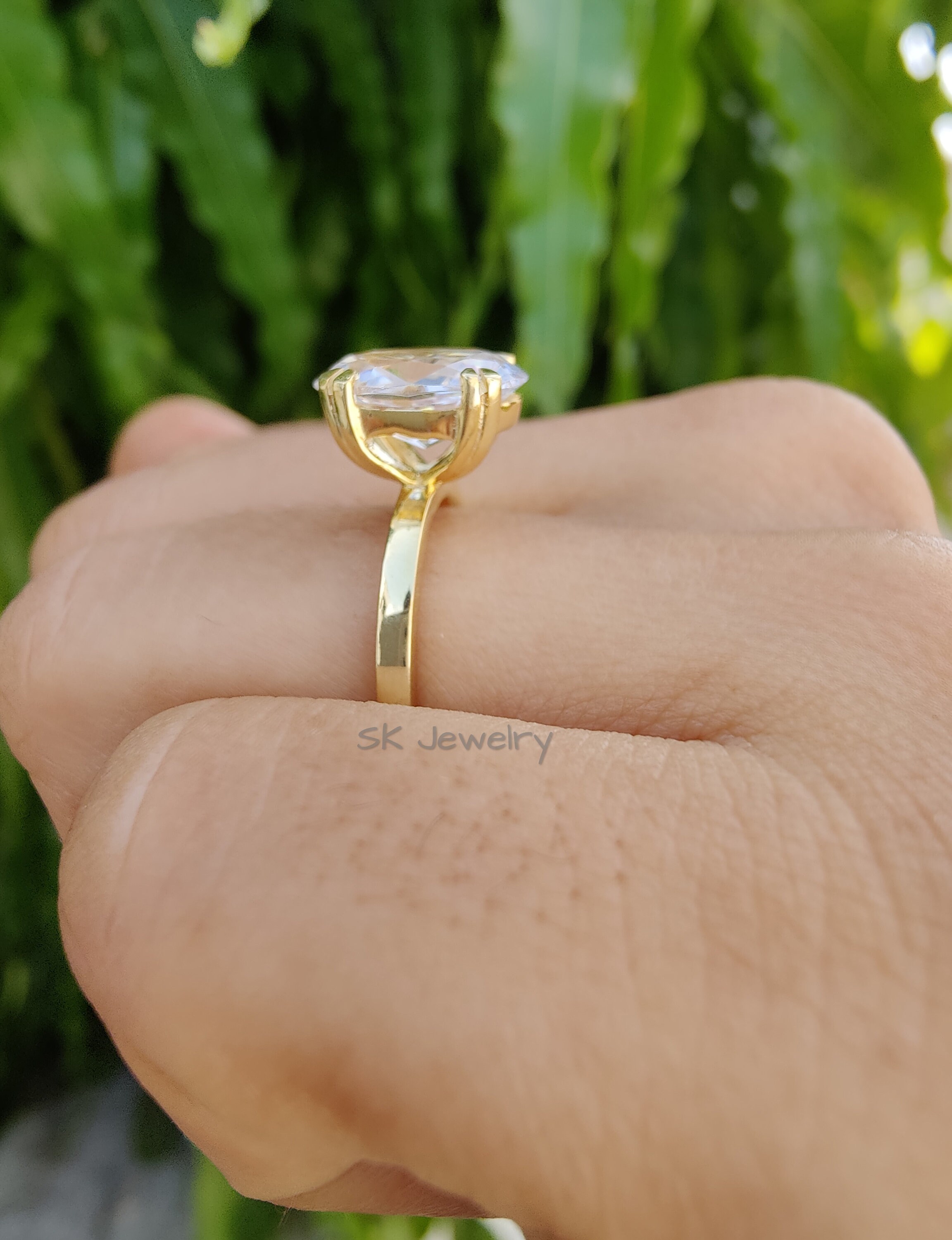 5 Ct Emerald Cut And Moonstone Moissanite Engagement Ring, Three Stone Wedding Ring, Anniversary Ring, Trilogy Promise Proposal Ring