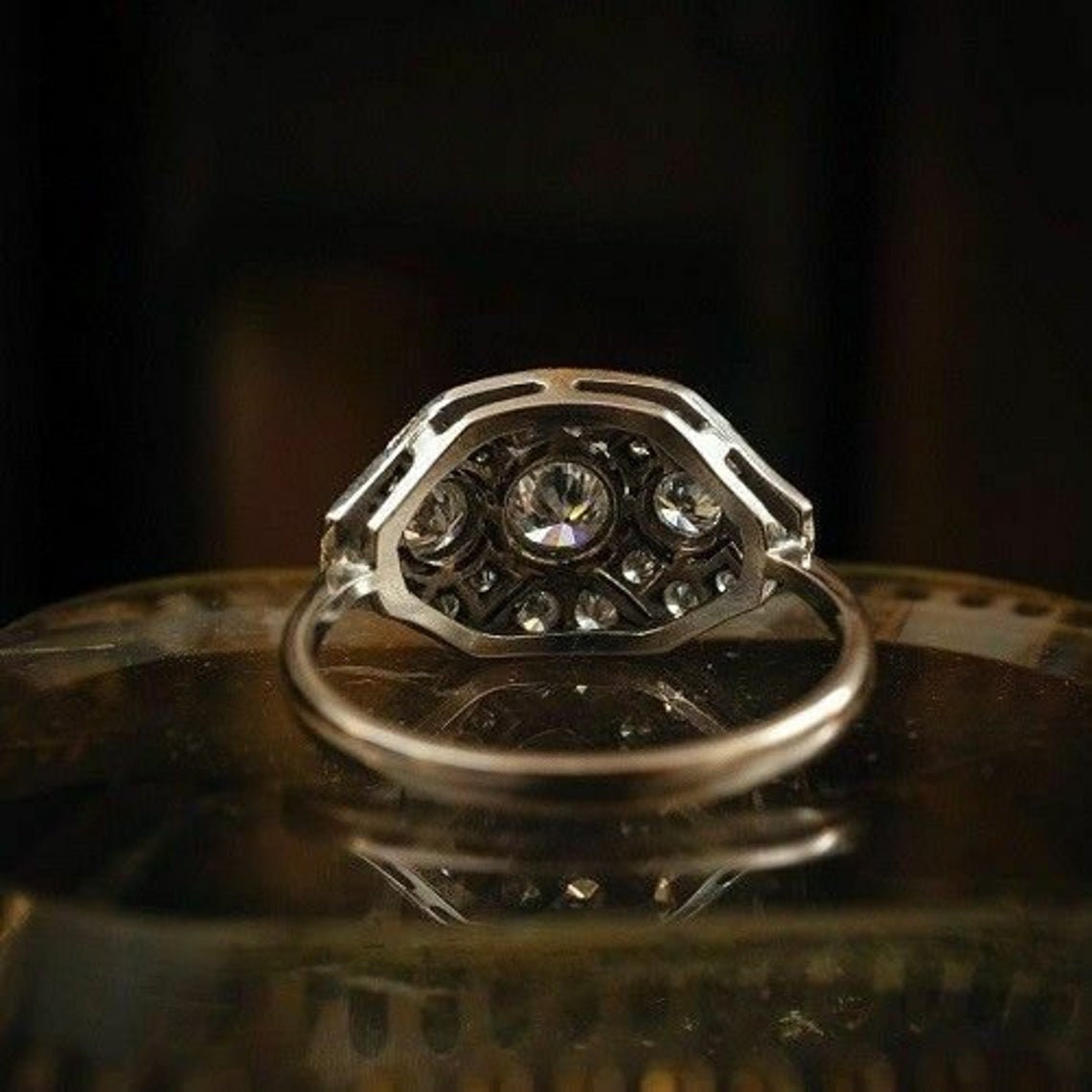 Bague De Fiançailles Art Déco En Or Blanc 14k - Moissanite Ronde, Taille 7, Solitaire Avec Accents