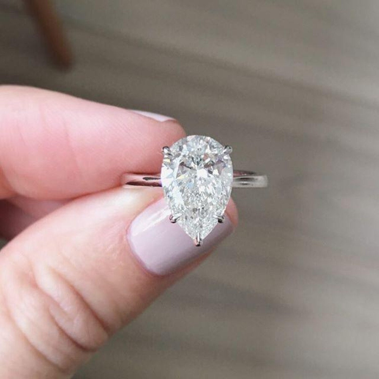 14K White Gold Wedding Ring 3 CT Pear Cut Moissanite Engagement Ring Pear Shape Anniversary Ring Anniversary Gift Promise Ring