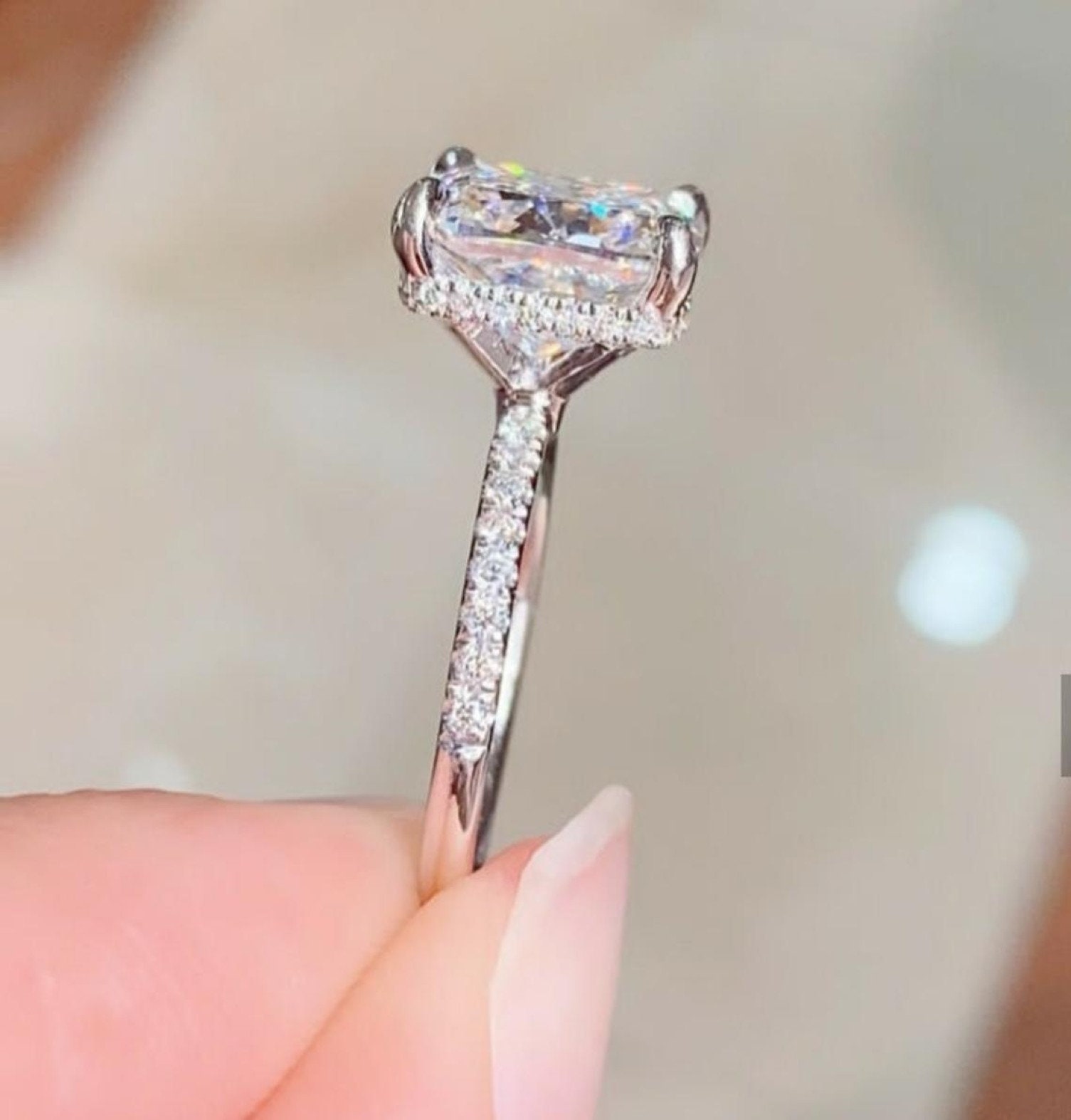 Cushion Engagement Ring Cushion Diamond Ring Moissanite Etsy