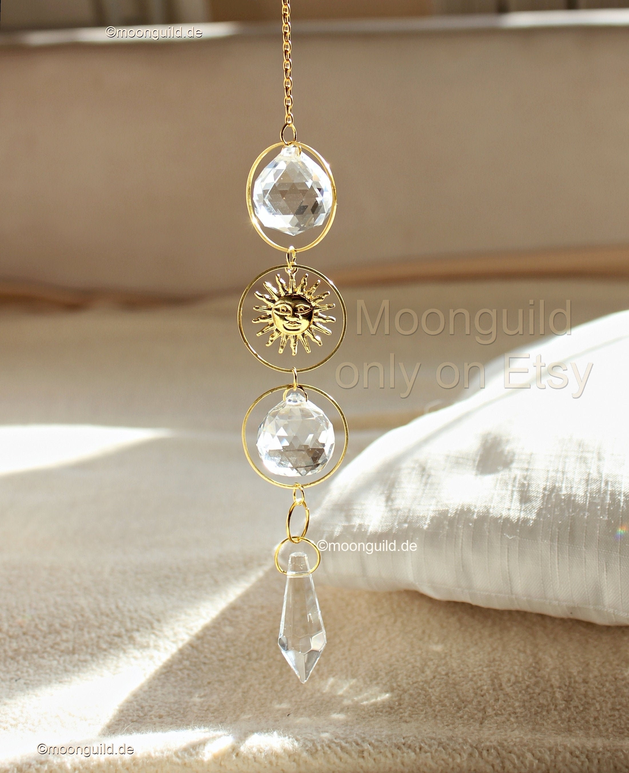 Crystal Glass Sun Catcher windbell, pendentif or soleil lune cristal  pendentif décoration intérieure fenêtre verre Sun