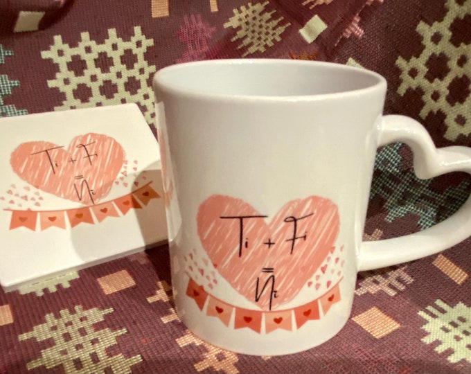 Myg handlen Calon a coaster seramig 'Ti a Fi = Ni ' Welsh Mug & Coaster