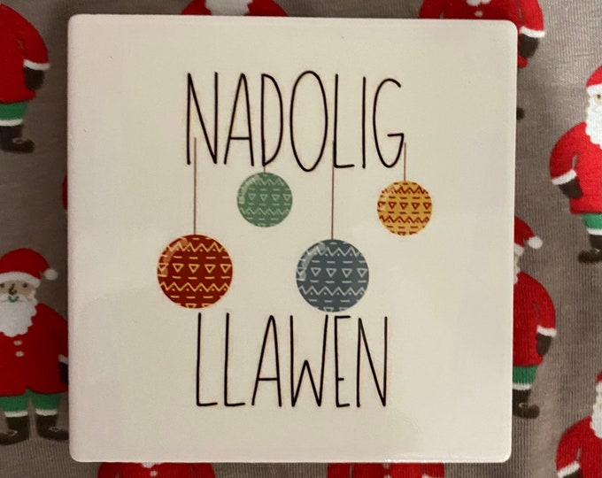 Single/set of 4 /set of 6.Coaster seramig Nadolig Llawen ceramic coaster