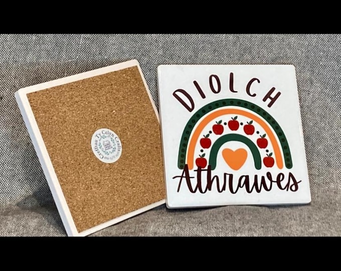 Diolch Athrawes ceramic coaster (can be personalised) Welsh ‘Thank you teacher’ ceramic coaster